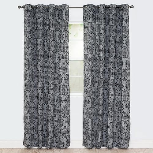 Miniatura 2 de Bedford Home Dana Panel de cortina flocado, 95 pulgadas, carbón (63A-12932)