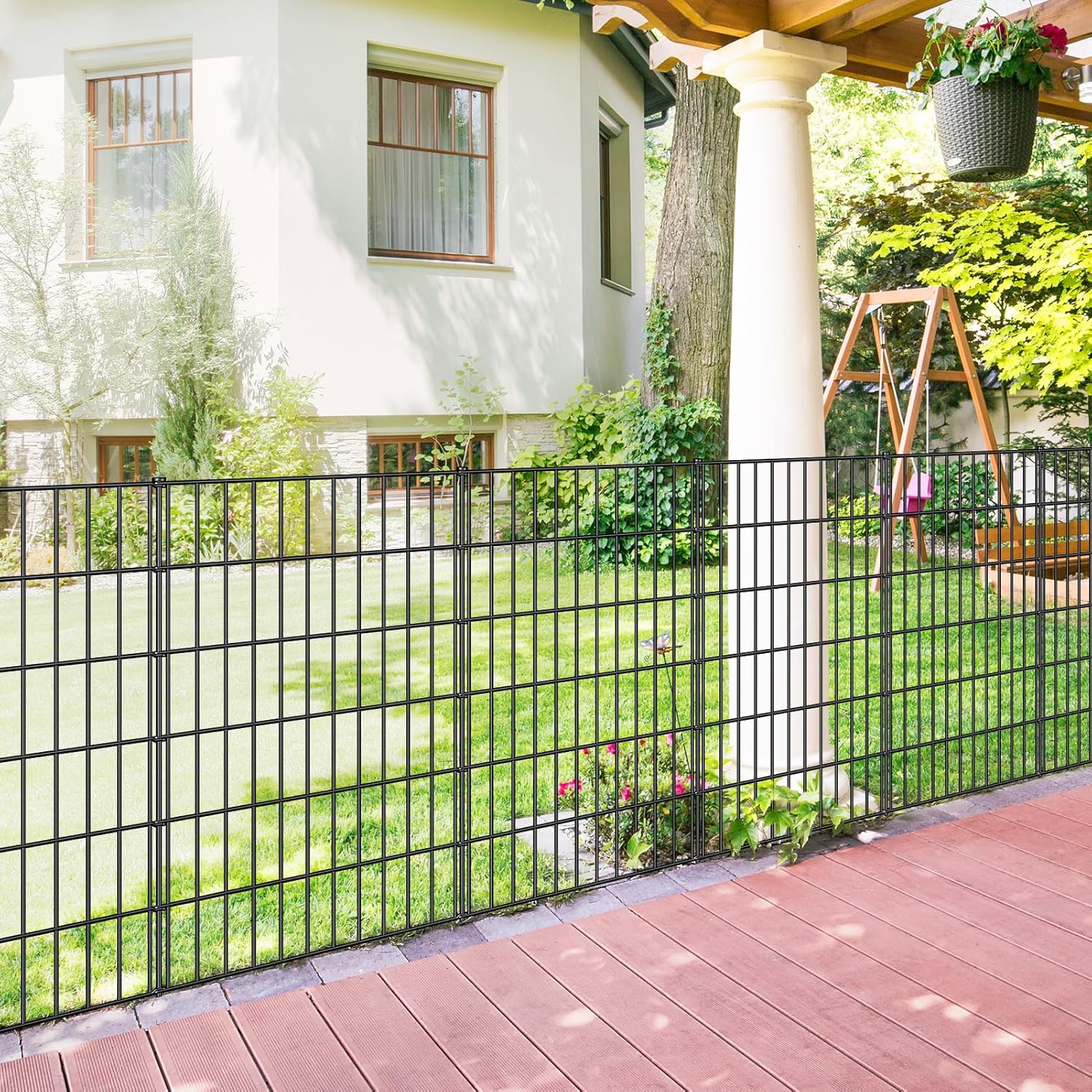 Metal Garden Fence 40in (H) x 23.3ft (L), 10 Panels + 11 Stakes Dog Fences Border Fence Animal Barrier, No Dig Garden Fencing for Yard Flower Bed Lawn Patio Outdoor, PIN402810 Black