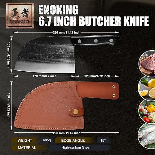 Miniatura 5 de ENOKING Cuchillo de chef serbio de 6.7 pulgadas, cuchillo profesional hecho a mano con funda de cuero, cuchillo de carnicero de acero revestido