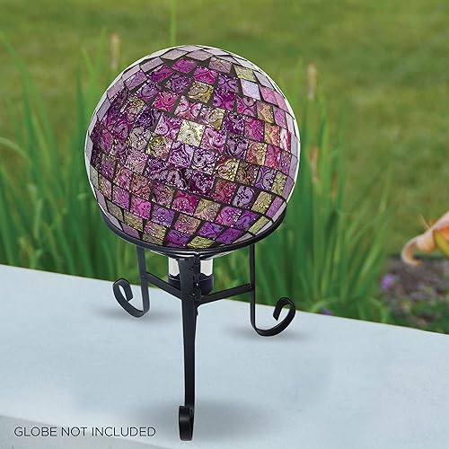 Miniatura 6 de Alpine Corporation Globo de observación de vidrio azul de 10 pulgadas de diámetro con soporte de hierro negro de 10 pulgadas de alto