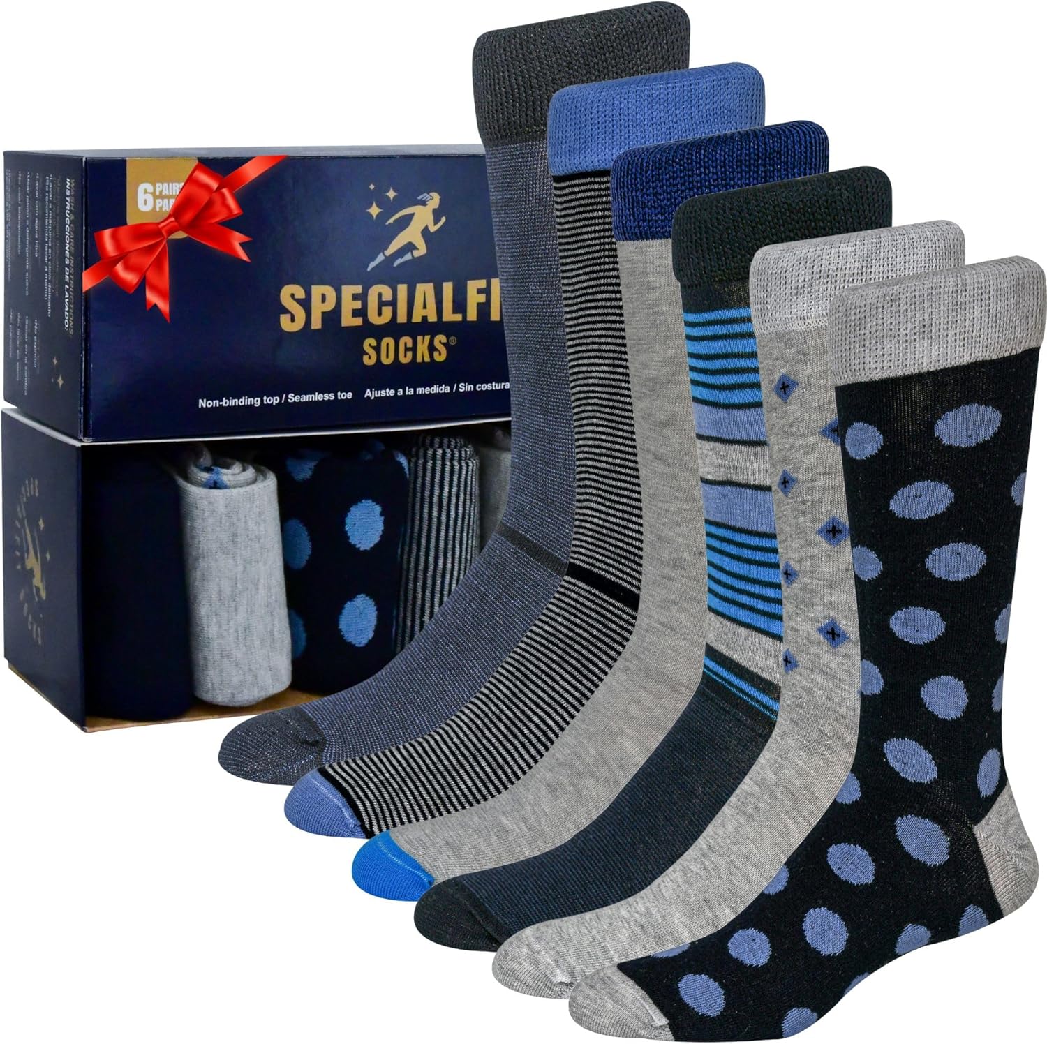 Diabetic Socks for men, Soft and Comfortable, Non binding cotton socks, Stretchy - Premium Diabetes care, Size 11-15,6 pairs