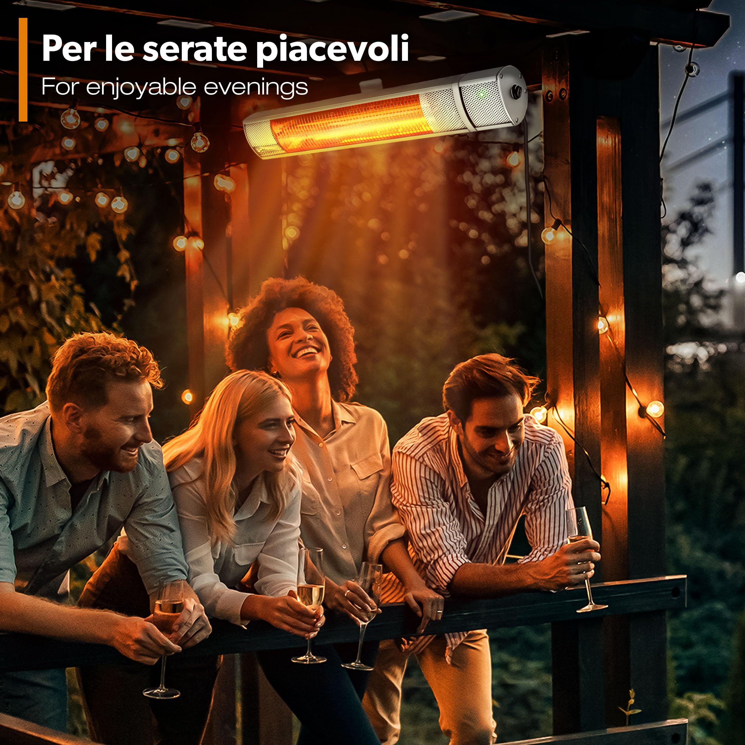 TRESKO Stufa a Infrarossi 2000W Telecomando 3 Livelli Calore Riscaldatore Patio Interno Esterno Parete Quarzo Argento