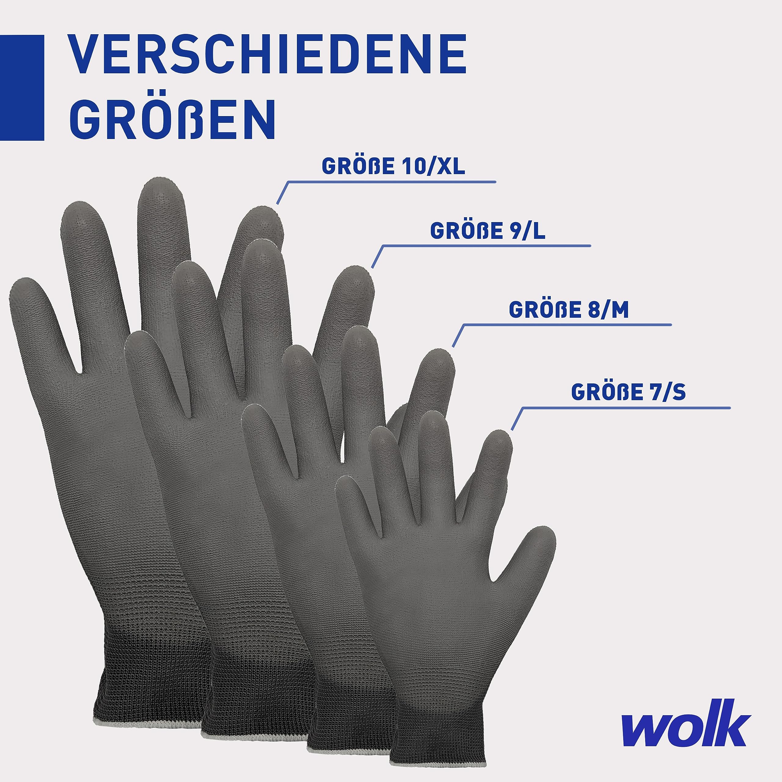 wolk Arbeitshandschuhe 60 Paar Größe 10, Montagehandschuhe Herren Grau | PU-beschichtete Feinstrickhandschuhe mit sicherem Grip für Montage, Garten, Werkstatt und Lager