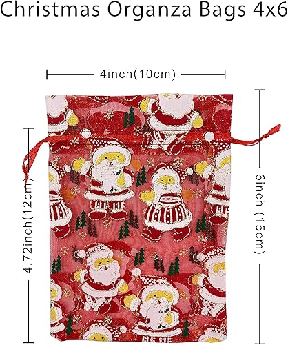 Miniatura 7 de Jexila 24 bolsas de regalo de organza de Navidad de 4 x 6 pulgadas con cordón de 11 patrones de mezcla de pequeñas golosinas de regalo de Navidad