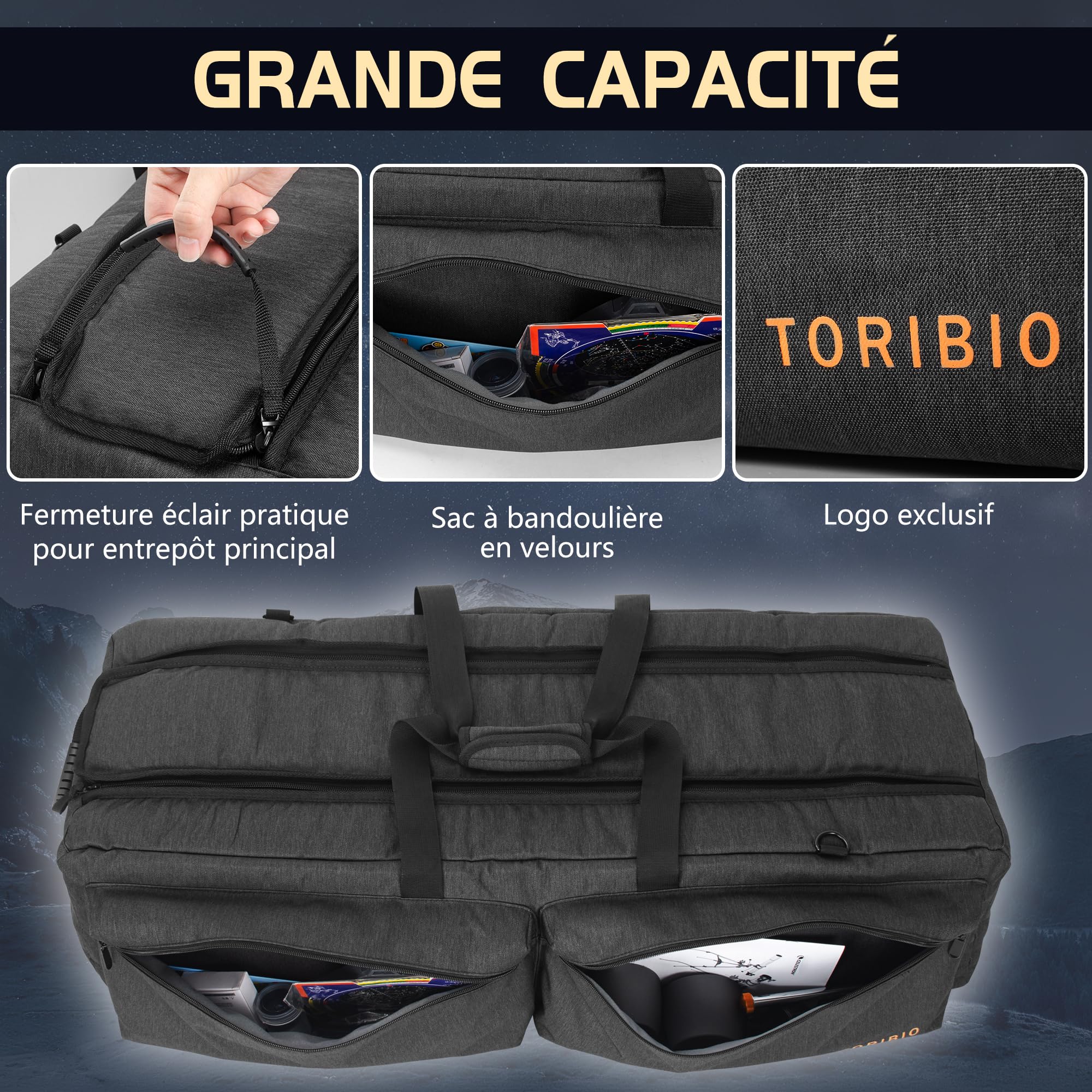 OUUTMEE 76CM Étui Rembourré pour Télescope, Sac de Transport pour Télescope avec Séparateurs Réglables et Poches pour télescopes, Montures, Trépieds et Accessoires (Noir)
