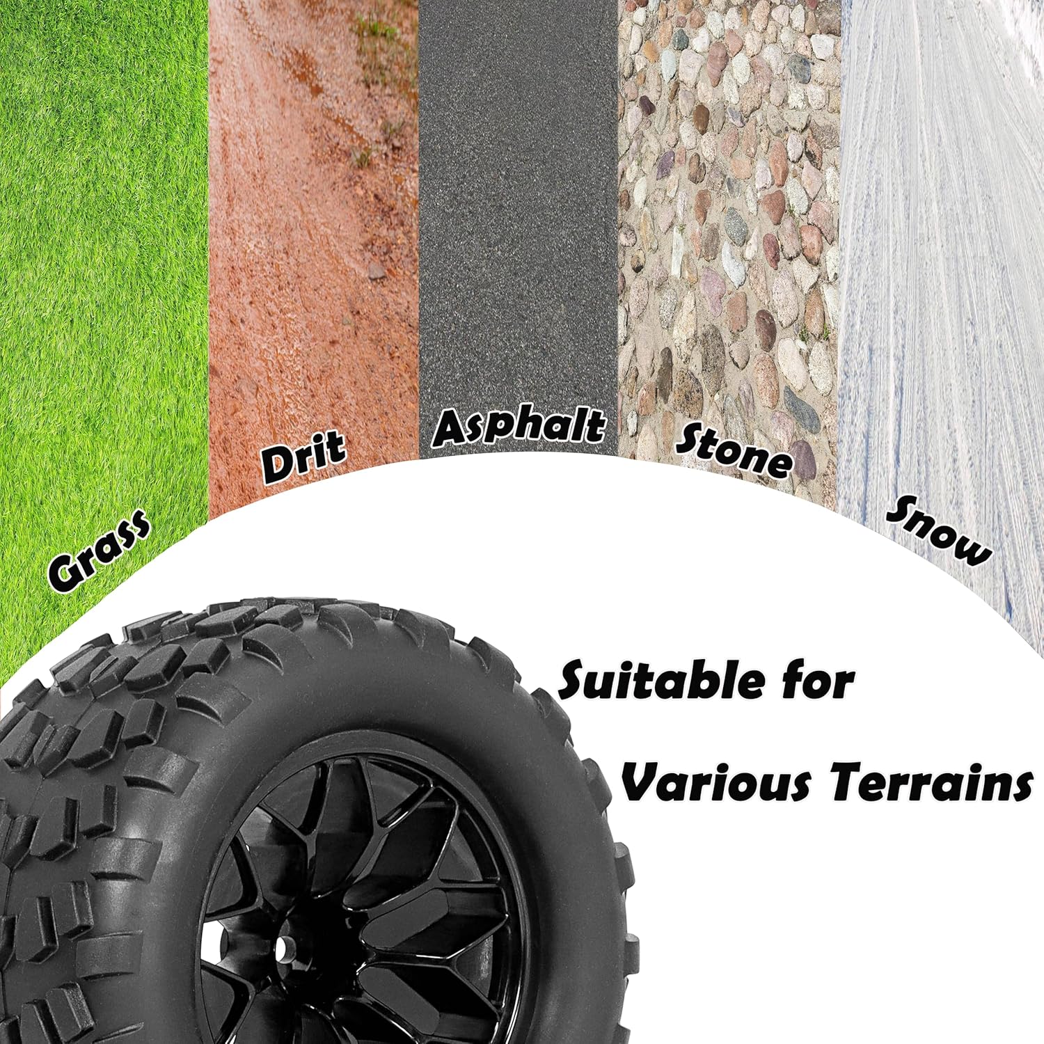 RC Station 12mm Hex RC Wheels and Tires 1/10 Scale 2.8 RC Truck Tires and Wheels for Traxxas Rustler Stampede Hoss E-Revo 2wd 4x4 vxl Tires and Wheels Redcat Riaario Amoril Tires Wheels Preglued 4PCS