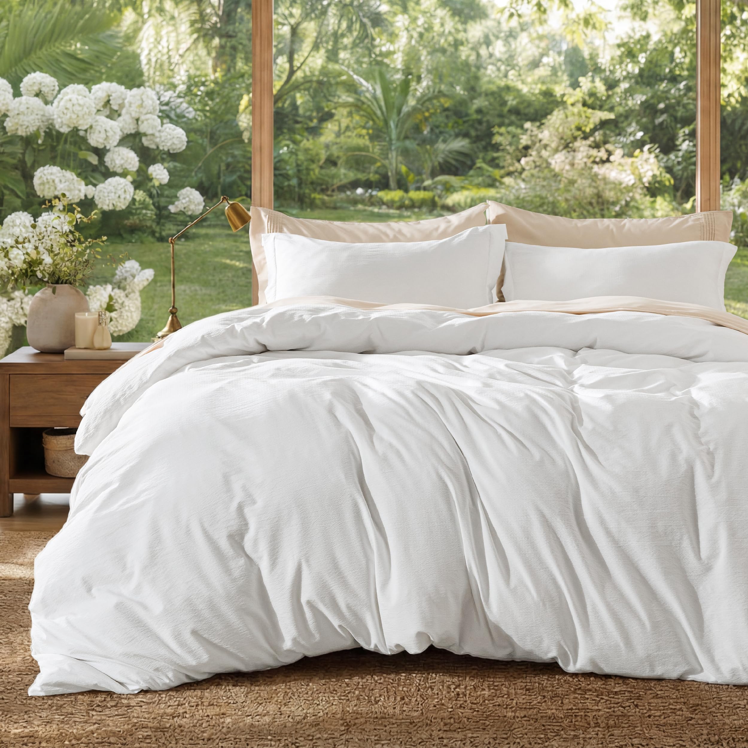 Bedsure Textured Duvet Cover Queen Size - Cotton-Like Polyester Jacquard Duvet Cover Set for All Seasons - 3 Pieces Elevated Textured Dobby Soft Bedding Set, NO Comforter (White, Queen, 90"x 90")