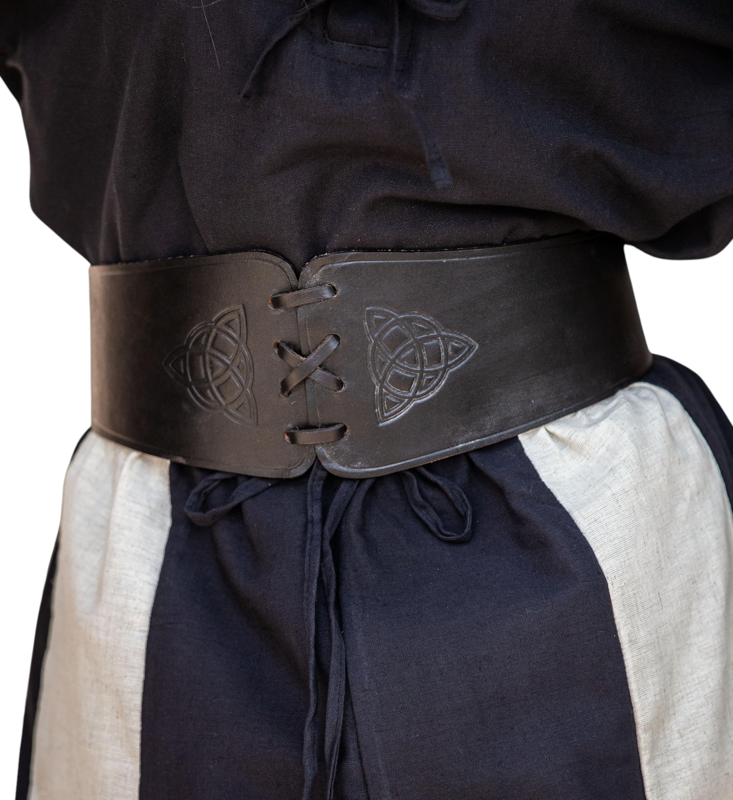 Leonardo Carbone® Mittelalter Miedergürtel Alana mit Triquetra - Ledergürtel Damen, Mittelalter Kleidung Damen, LARP, Karneval, Cosplay, Wikinger Hobbit Kostüme, Karneval - 100% Echtleder Schwarz