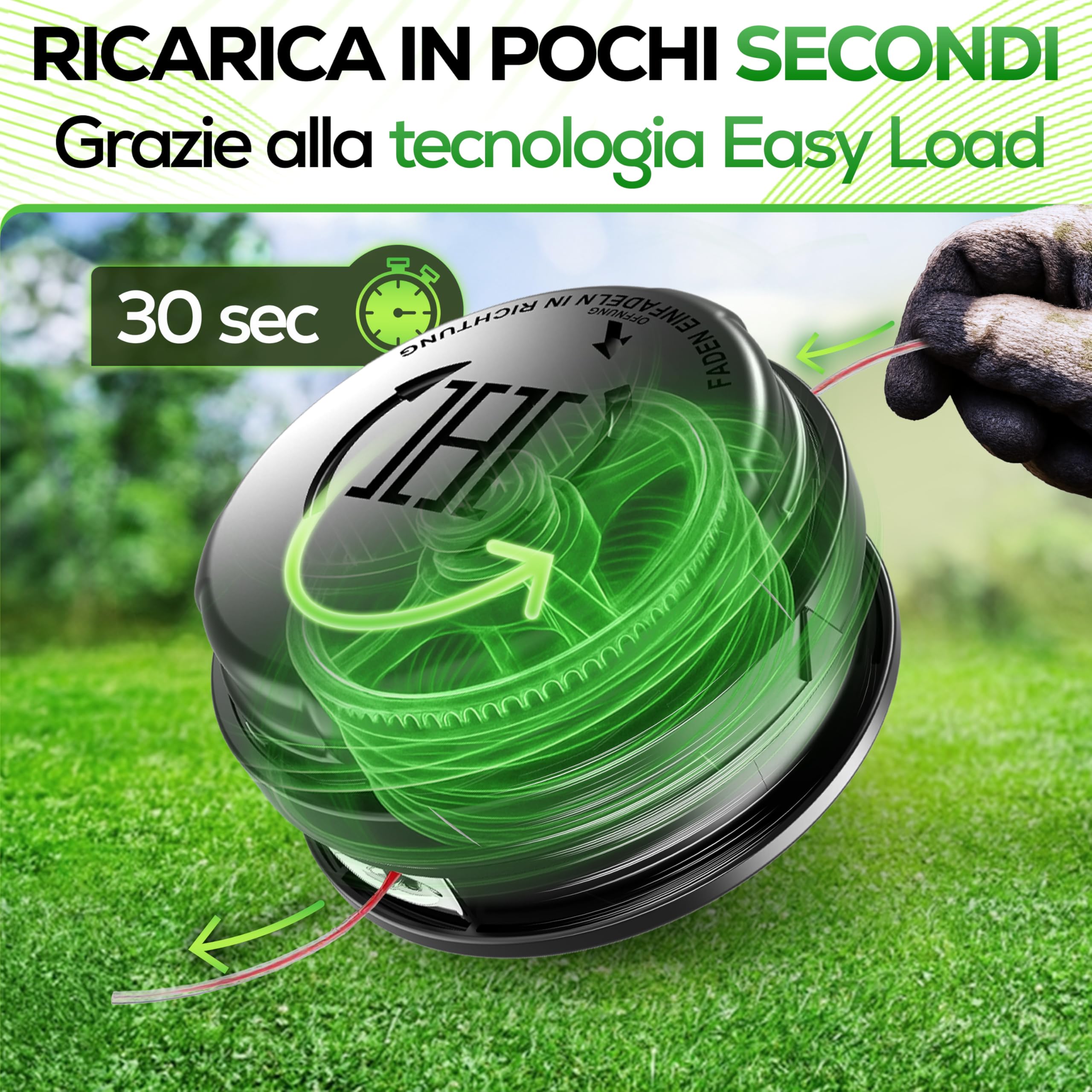 Testa Filo Decespugliatore Heckenpracht Tap & Go - Bobina Con 5 Adattatori Universali - Foto 1