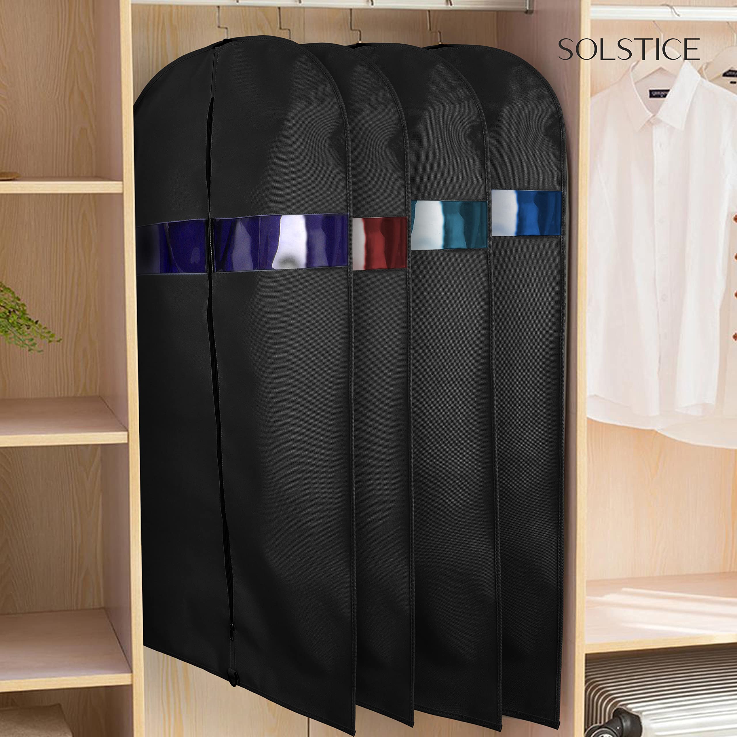 SOLSTICE Suit Cover Big Size with Zip of (40 x 24 inch) | Suit, Coat, Blazer, Jacket Cover (Pack of 5)(Black), Non Woven 3