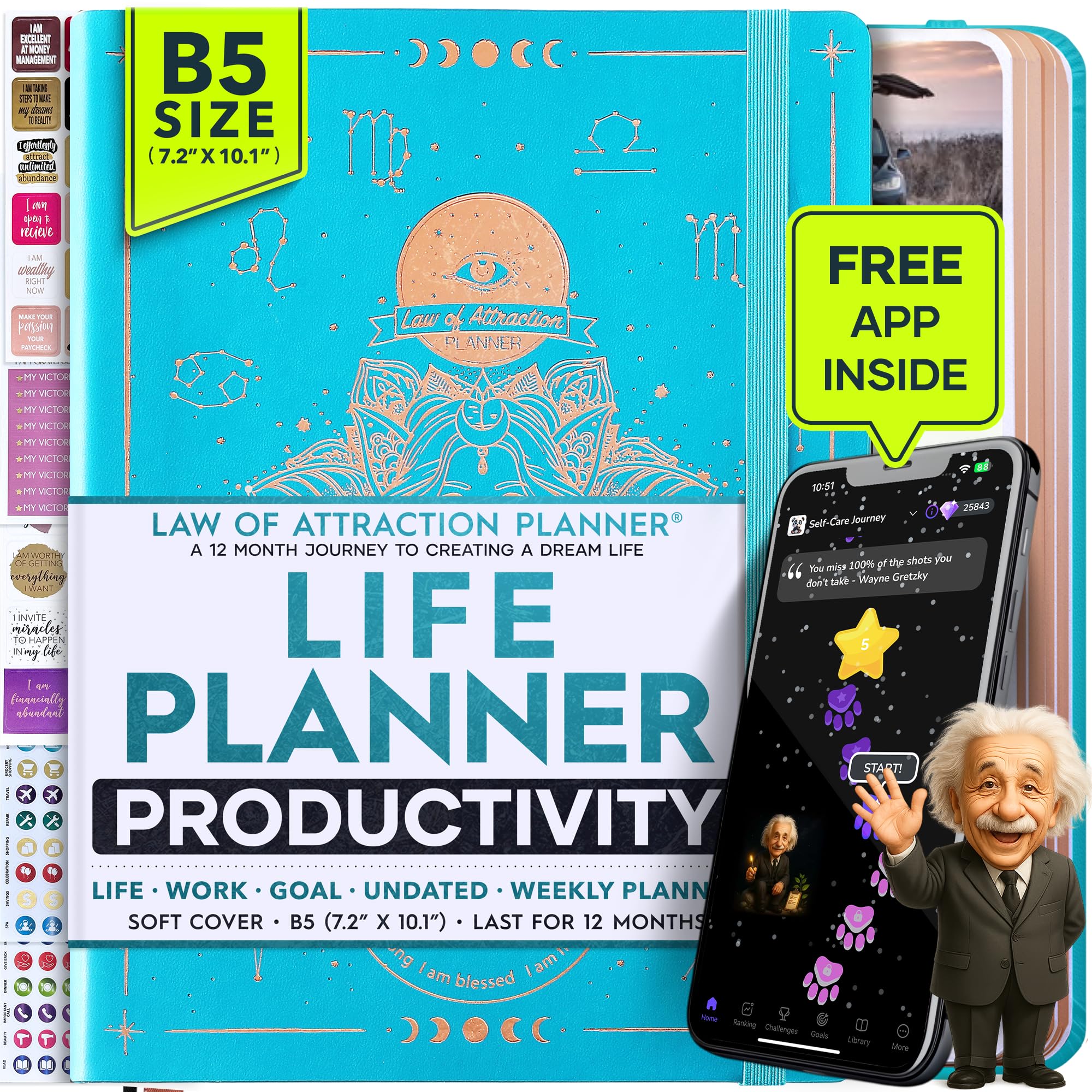 Law of Attraction Planner – Undated Hourly, Weekly & Monthly Goal Setting Planner, 12-Month to Increase Productivity | Life & Gratitude Journal, Include Foldable Vision Board, Gift Box & Stickers