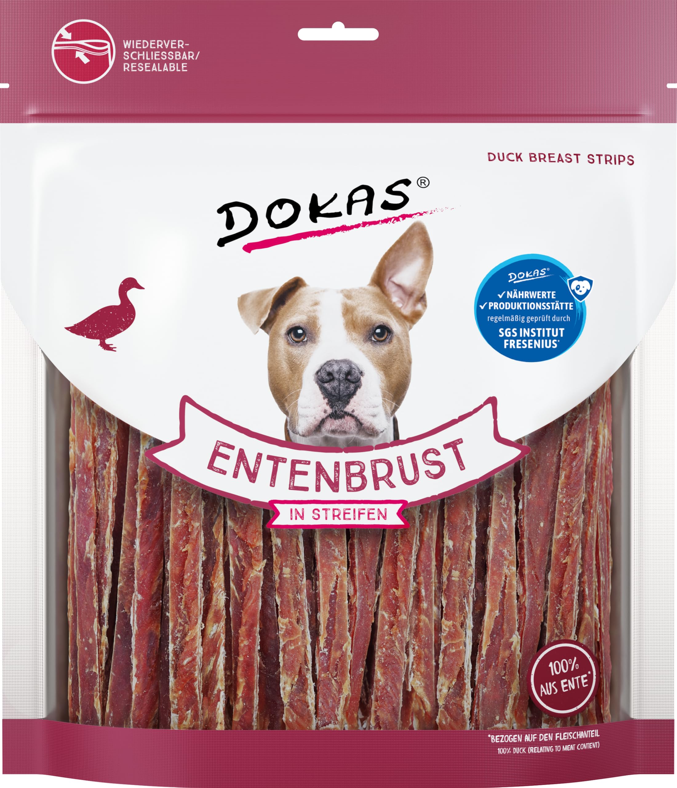 DOKAS Getreidefreier Premium Snack in Streifen für Hunde – Aus Entenbrustfilet, 500 g (6er Pack)