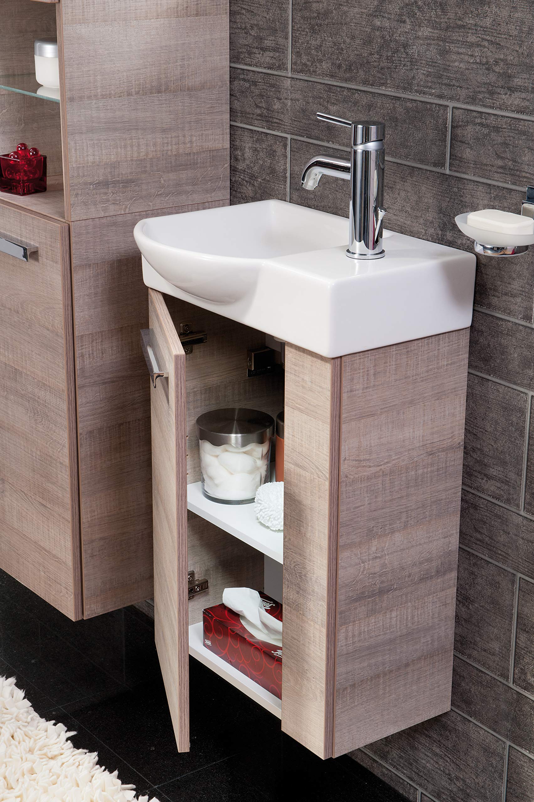 FACKELMANN Waschbecken links Gäste-WC / Waschtisch aus Keramik / Maße (B x H x T): ca. 45 x 10,5 x 32 cm / hochwertiges Becken fürs Badezimmer / Farbe: Weiß / Breite: 45 cm