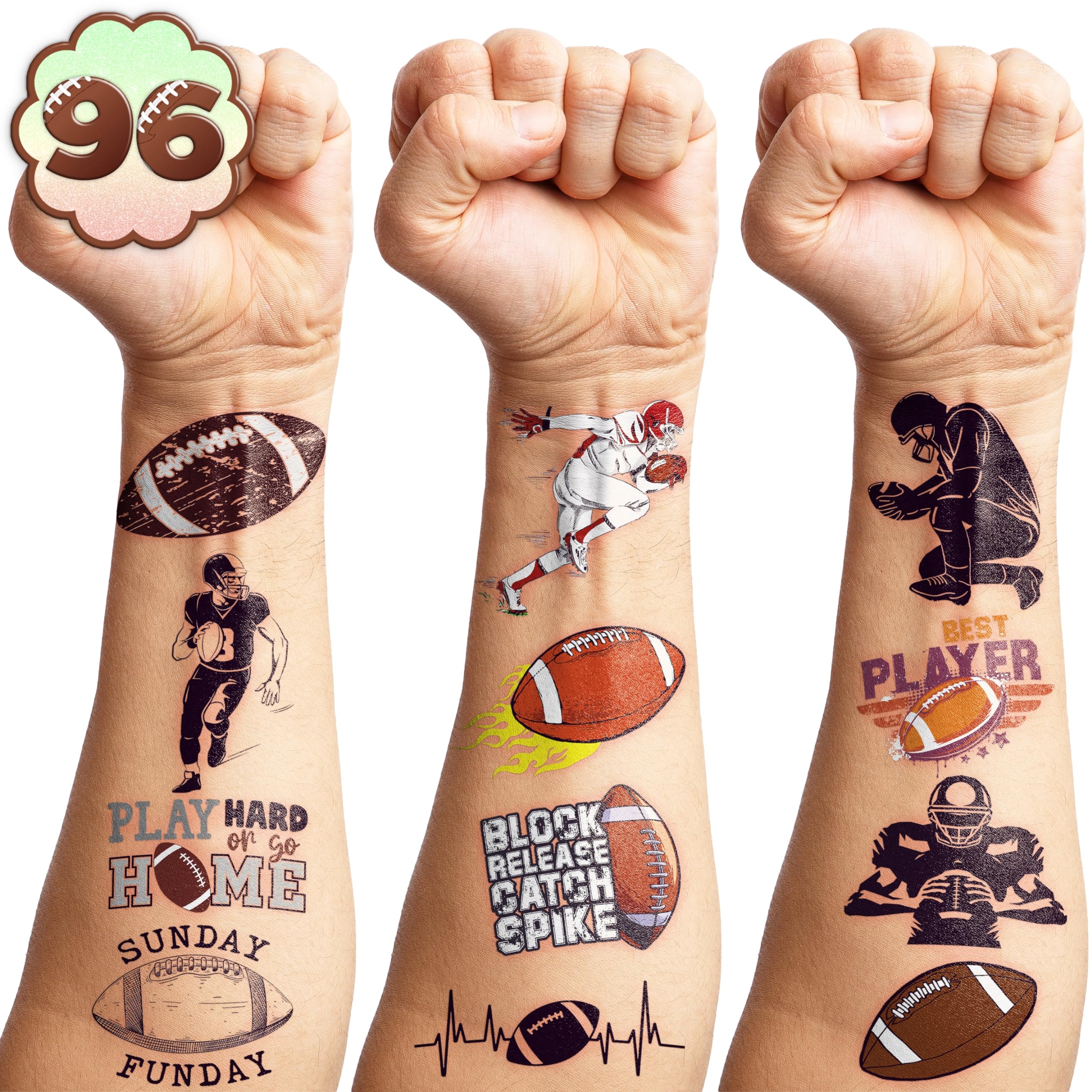 96PCS Football Pre-Cut Temporary Tattoos - Party Favors for Kids, Boys & Girls - American Football Theme, Perfect for Birthday Parties, Classroom Prizes, Cheerleader Gifts & School Events Gift