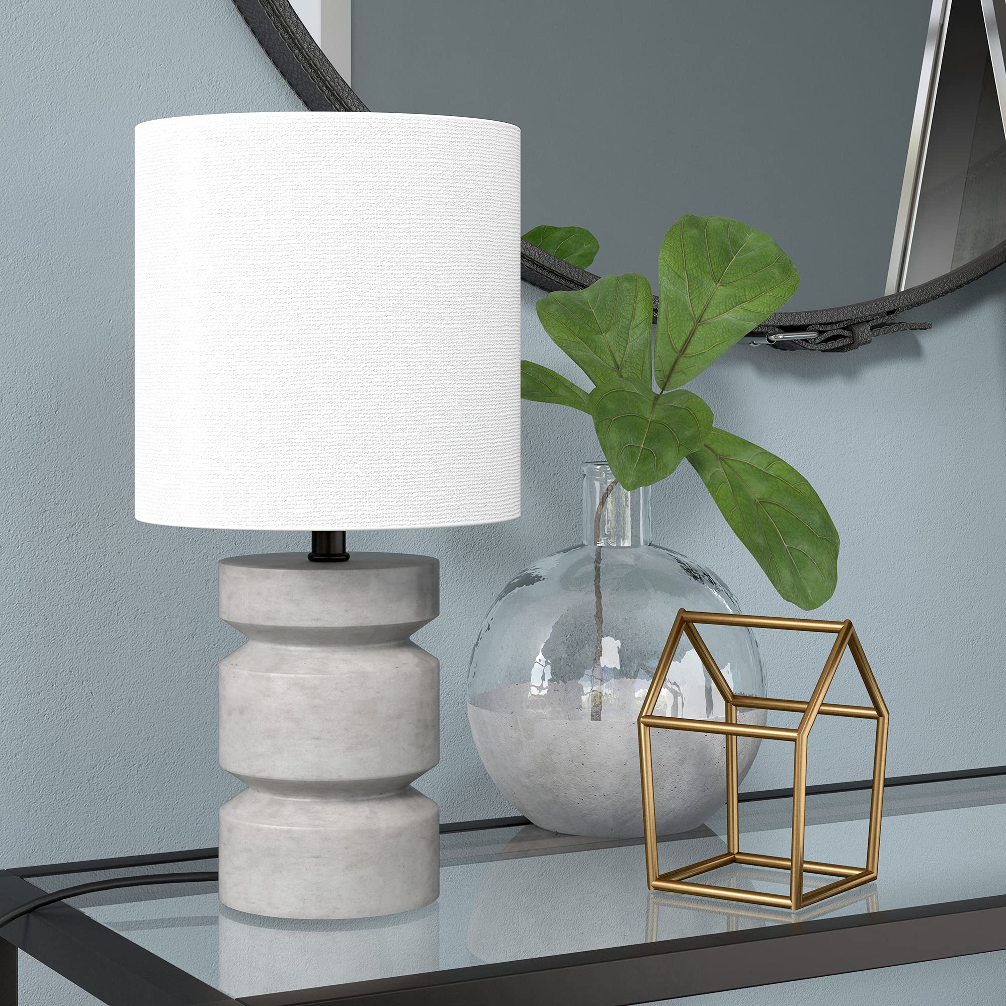 Reyna 13.5" Tall Mini Lamp with Fabric Shade in Concrete/White