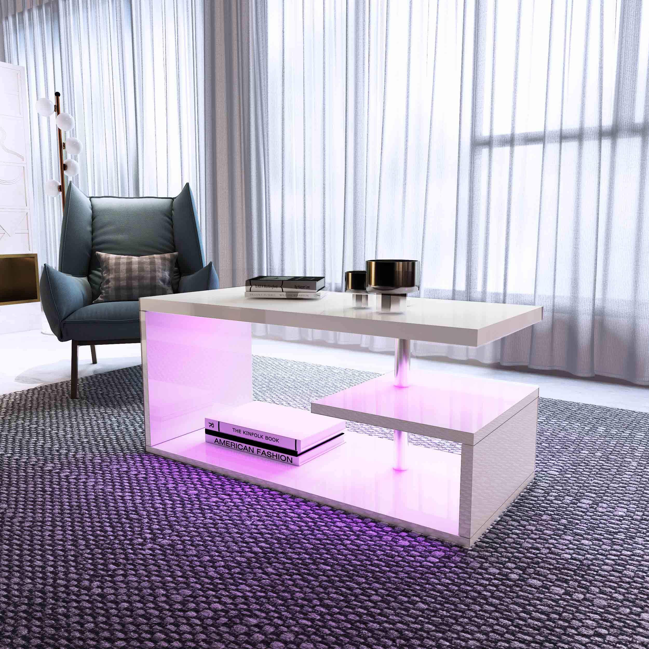 Buy High Gloss Coffee Table Modern Sofa Side Table with 3 Tier Storage