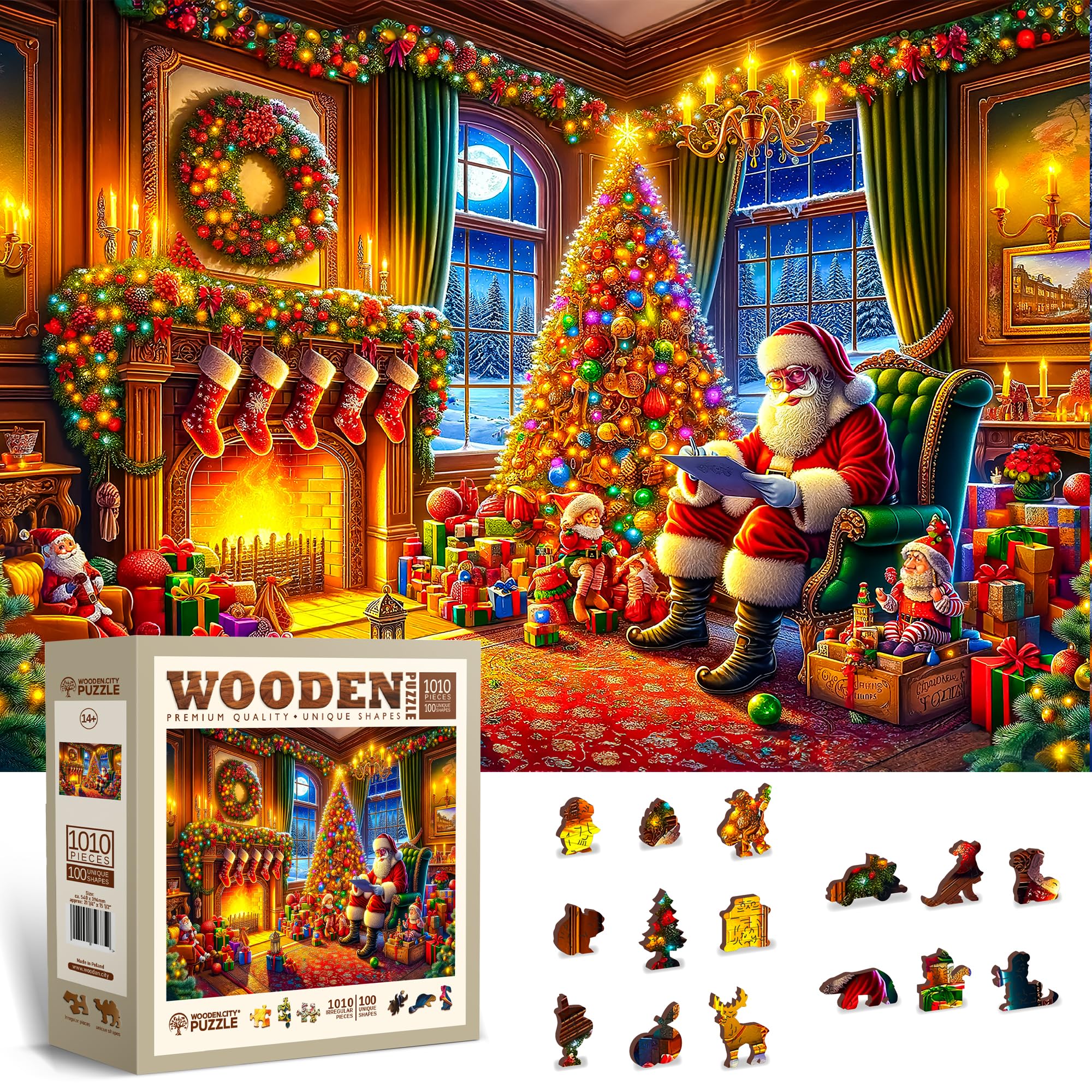 WOODEN.CITY Christmas Wooden Jigsaw Puzzle 1000 Pieces for Adults  Festive Winter Scene, Engaging and Challenging Jigsaws, Unique Puzzle Gift for Adults & Families (Christmas Eve Magic)