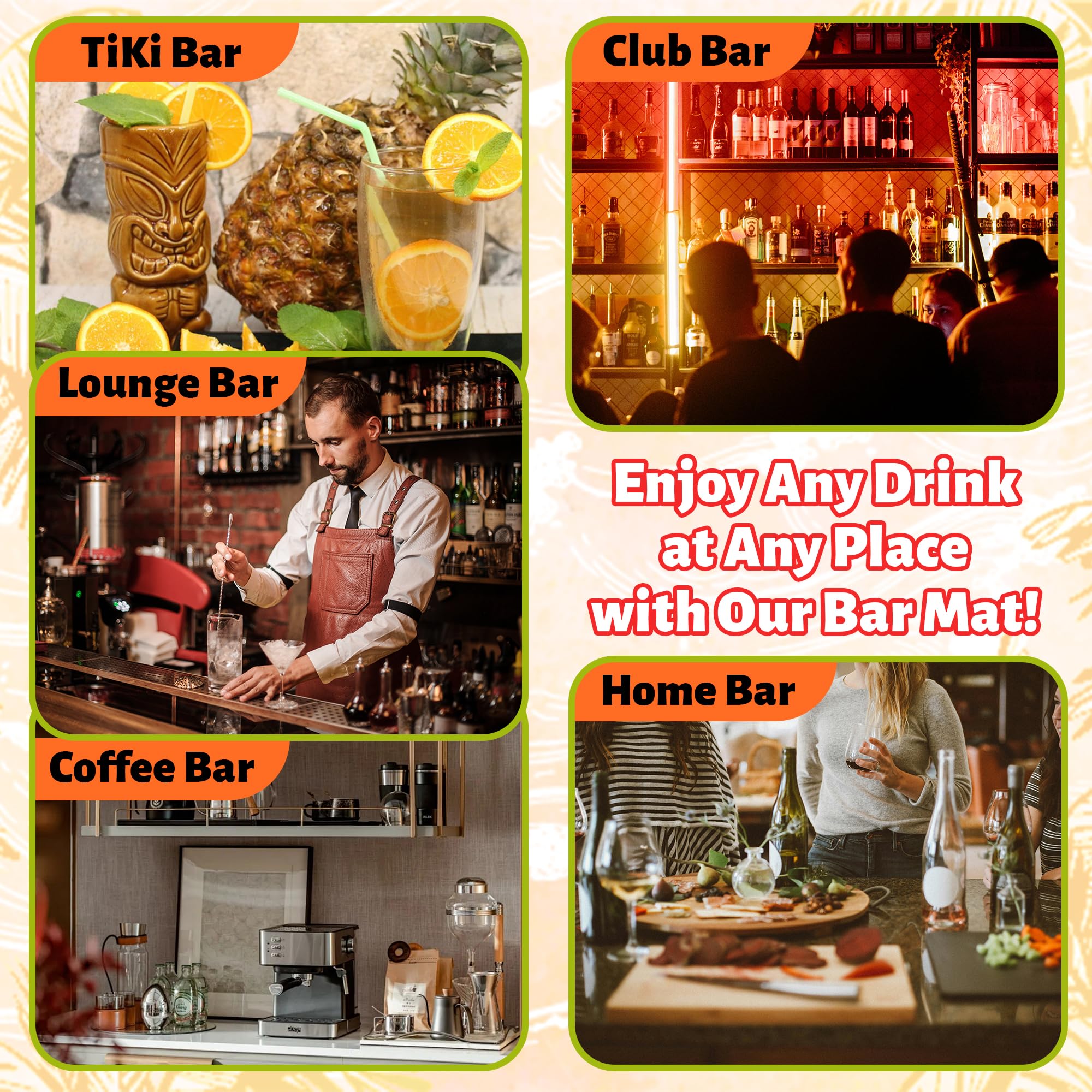 Tapete de barra Tiki de alta calidad, tapete de goma de 12 x 18 pulgadas de grosor, entretenido y vibrante, tapete de servicio de bar para café, cocina, restaurantes (Tiki)