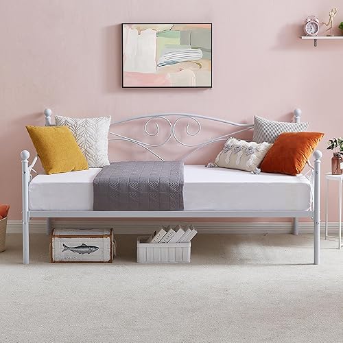 Miniatura 47 de VECELO - Marco de sofá cama de metal prémium, soporte de listones de acero, cabecera de patas fuertes, base de colchón, muebles multifuncionales