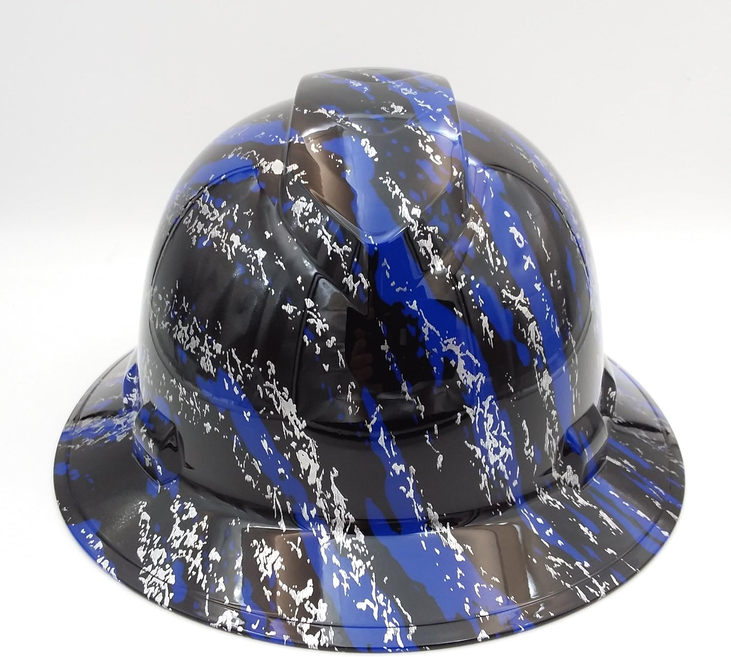 Customized Pyramex Full Brim Blue Urban Camo Hard Hat with Ratcheting Suspension