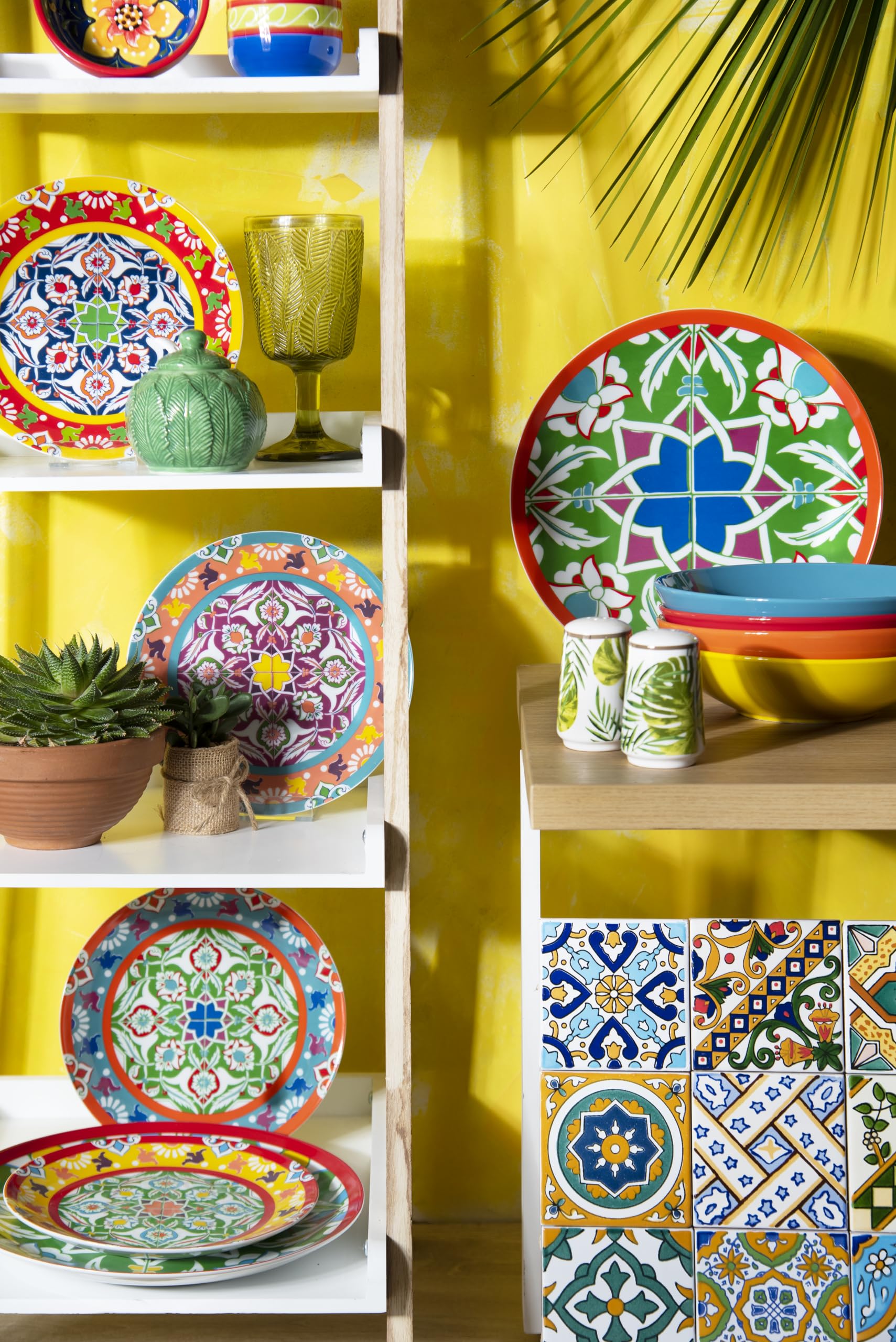 Excelsa Bazar Medina - Juego de platos (12 piezas, porcelana y gres, para 4 personas)