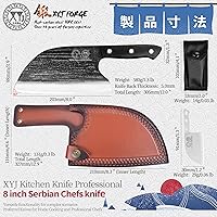 Vista 2 de Cuchillo de chef serbio de tanga completa, cuchillo de carnicero, cuchillos de cocina, juego con funda de cuero, para llevar, de carnicero (20.32 cm)