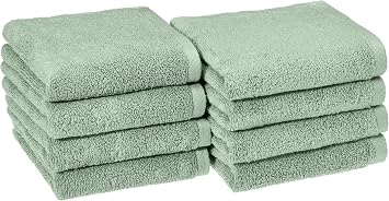 Amazon Basics Lightweight Quick-Dry Hand Towels, 100% Cotton, 28" x 16", Seafoam Green, 8-Pack