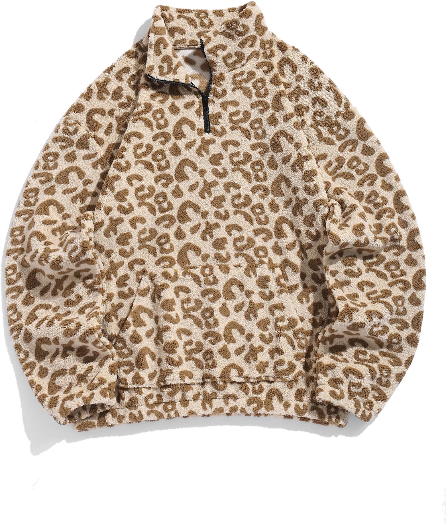 Mens Sweatshirt Vintage Quarter Zip Pullover with Pocket Oversized Fleece Unisex Western Aztec Faux Fur Sherpa Top