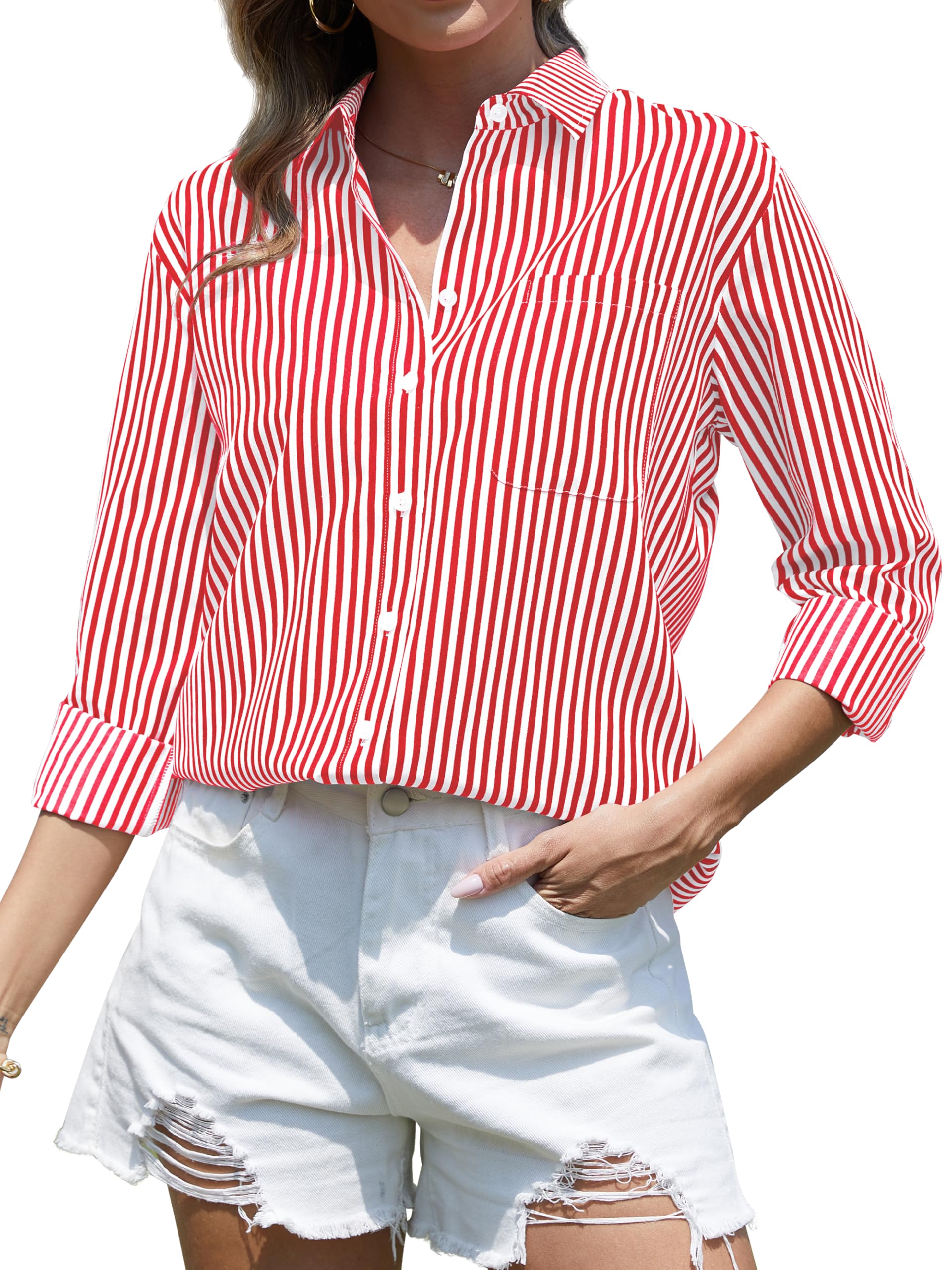 Women's Wrinkle-Resistant Striped Long Sleeve Button Down Shirt