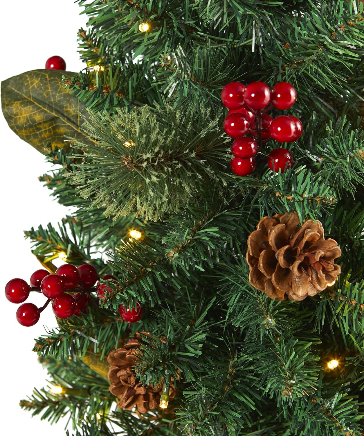 Nearly Natural 2ft. Pine, Pinecone and Berries Artificial Christmas Tree with 35 LED Lights and 86 Bendable Branches