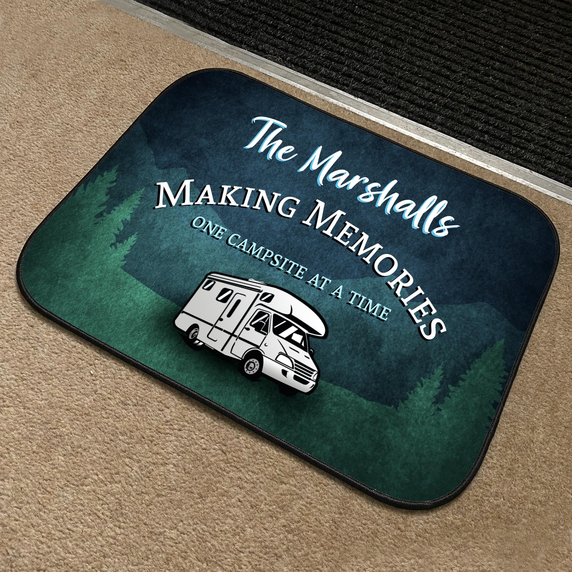 Artylicious Personalised Campervan Door Mat - Making memories, custom Motorhome Indoor mat 44cm x 32cm (Blue)