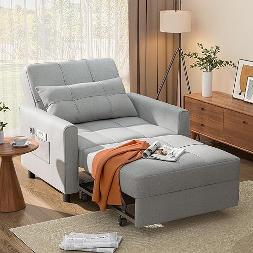 Sofá cama convertible 3 en 1, sillón cama, sillón extraíble, sofá cama con respaldo ajustable, sofá cama individual, cómoda silla para sala de estar