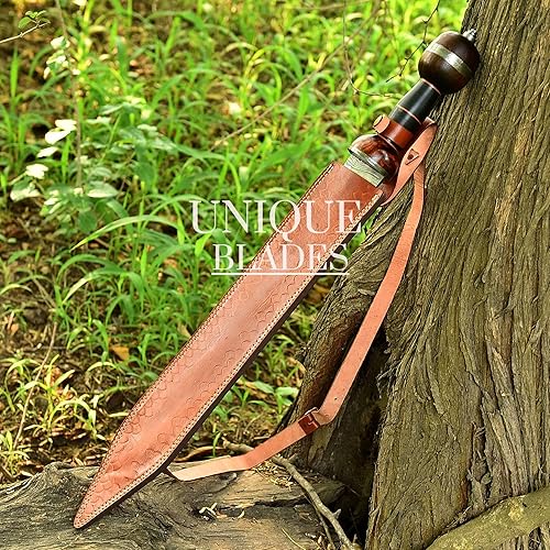 Miniatura 2 de Espada de Gladius romana, réplica de espada de gladiador de 27 pulgadas con hoja de espiga completa de acero de Damasco y funda para cosplay