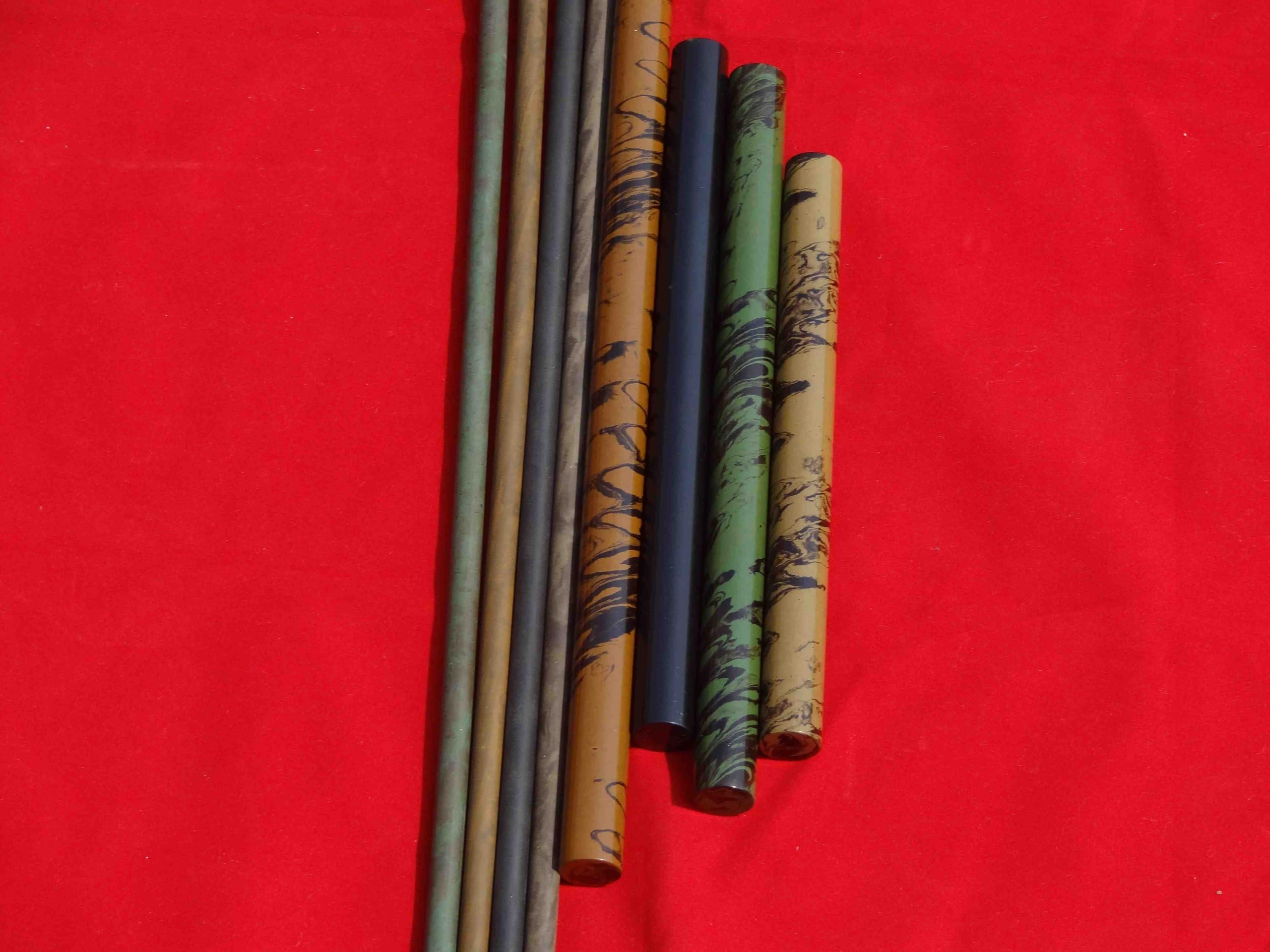 EBONITE RODS- HARD RUBBER RODS- 8 MM DIA -4 COLORS(MOTTLED BROWN, MOTTLED GREEN, OLIVE BROWN, SOLID BLACK)-12 RODS LOT
