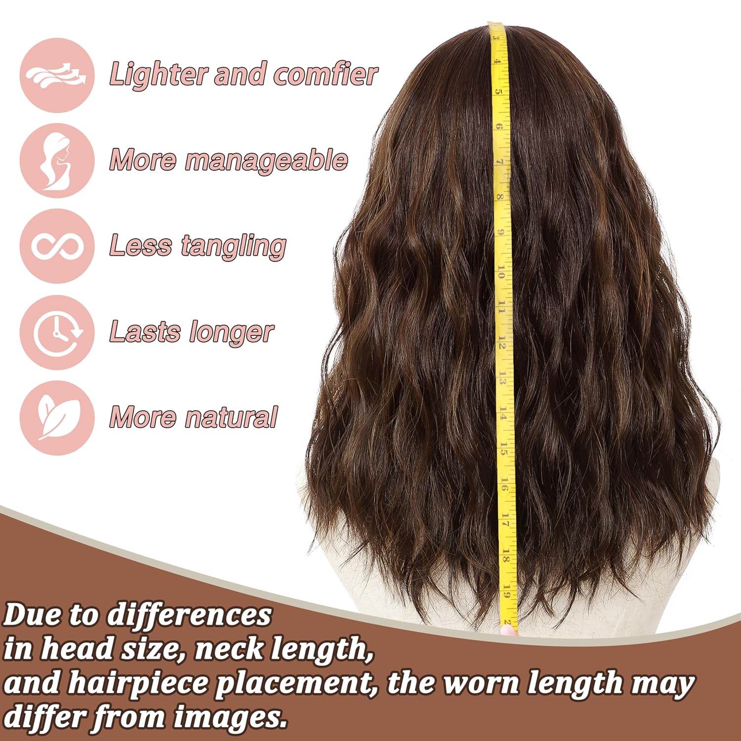 Wig 18 Inch Medium Length Wigs for Women Middle Part Synthetic Hair Wavy Wig with Upgraded Strands,Natural Hair Wigs for Daily Party/Halloween Use 18Inch,Dark Brown Highlight - Image 4