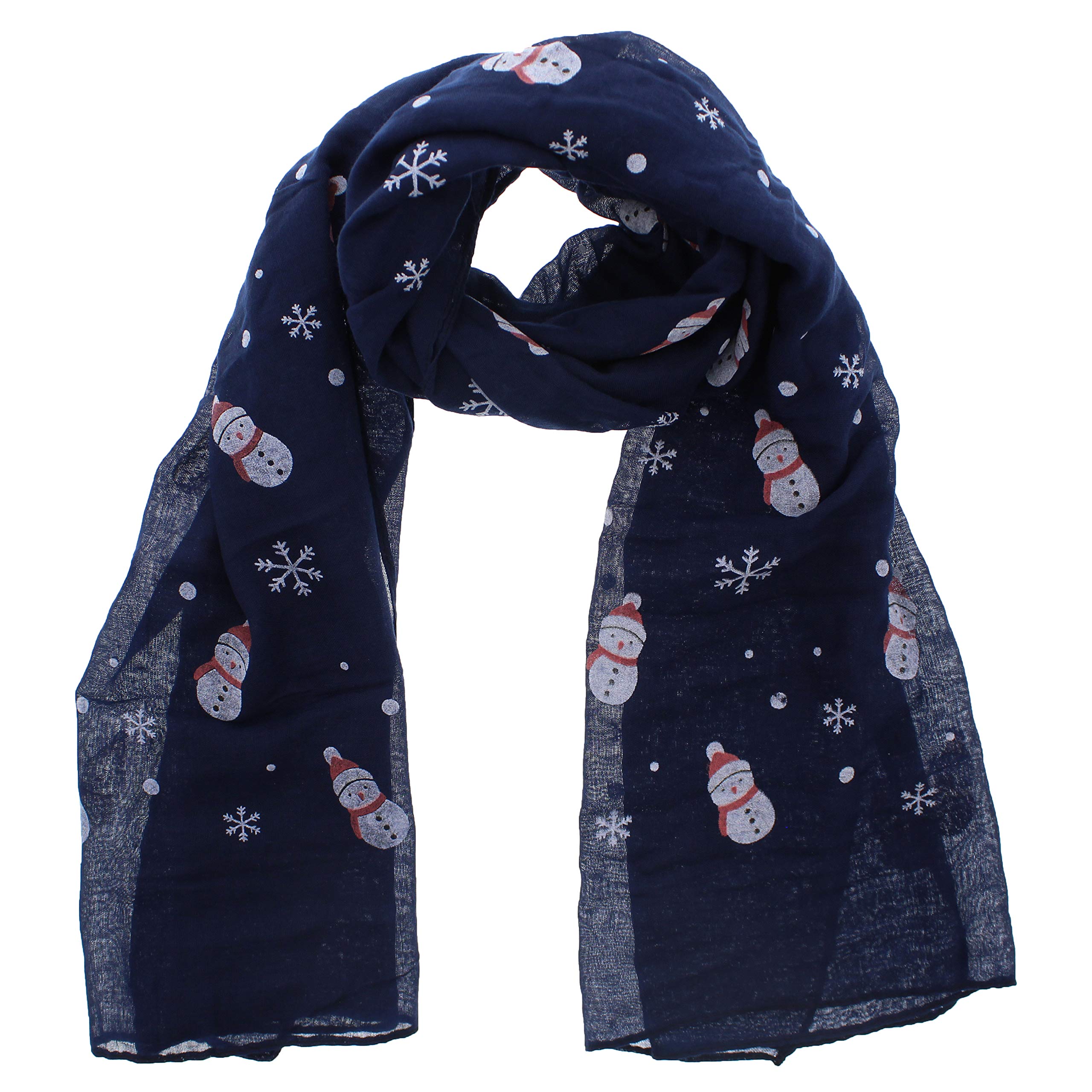 Zac's Alter Ego Women's Navy Blue Lightweight Christmas Scarf With Snowflakes & Snowmen Print