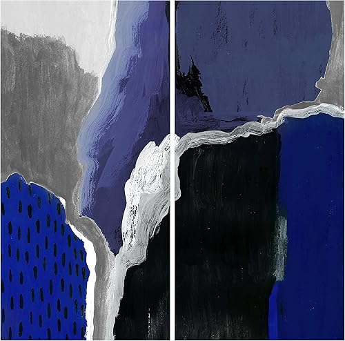 Miniatura 7 de Empire Art Direct Arte abstracto AB de cobalto para pared, sin marco, panel de vidrio templado flotante, listo para colgar, sala de estar,