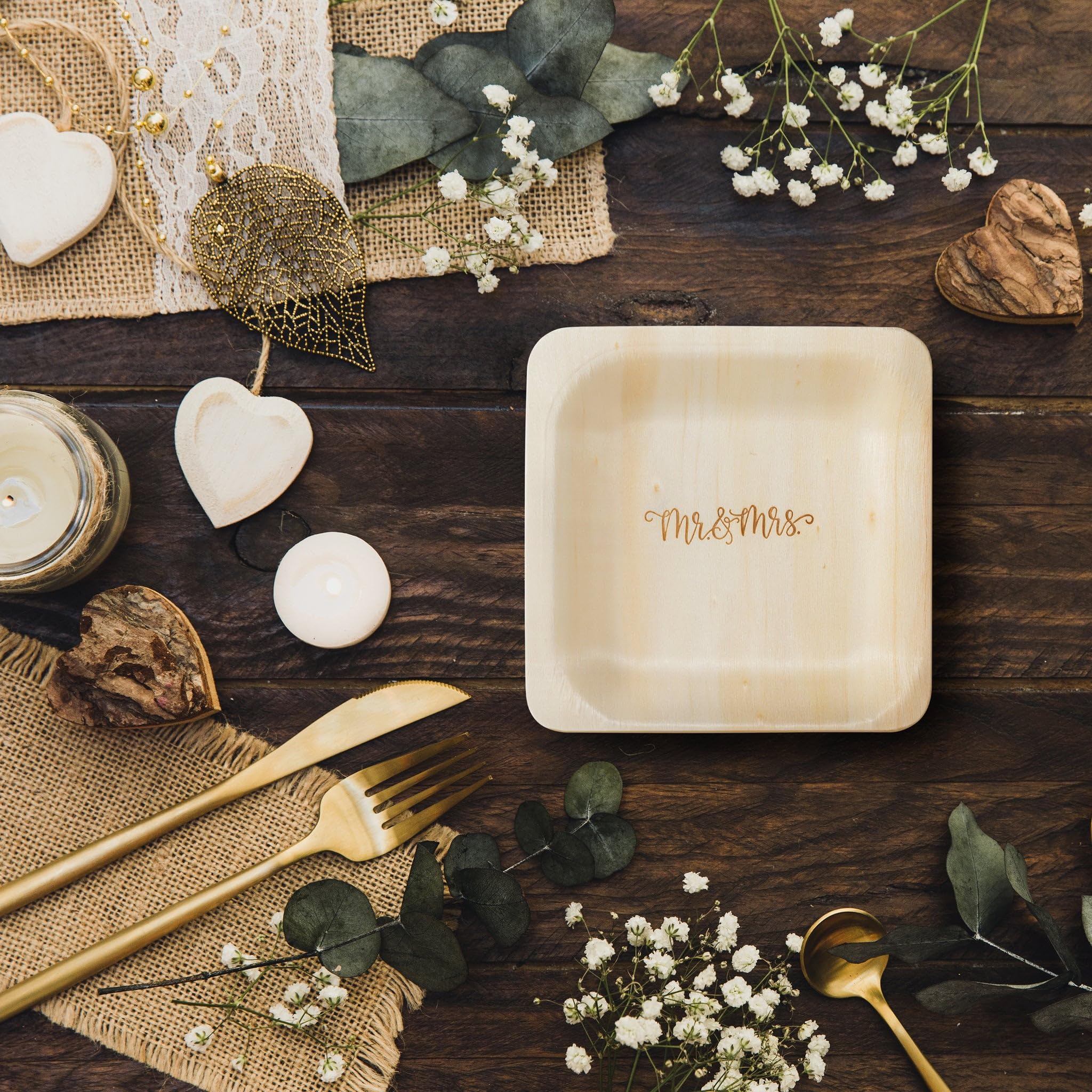 StatementWare - Platos desechables para fiestas de cumpleaños (50 unidades), 100% naturales, ecológicas alternativas a platos de fiesta, platos de catering y platos de postre (5.5 x 5.5 pulgadas)