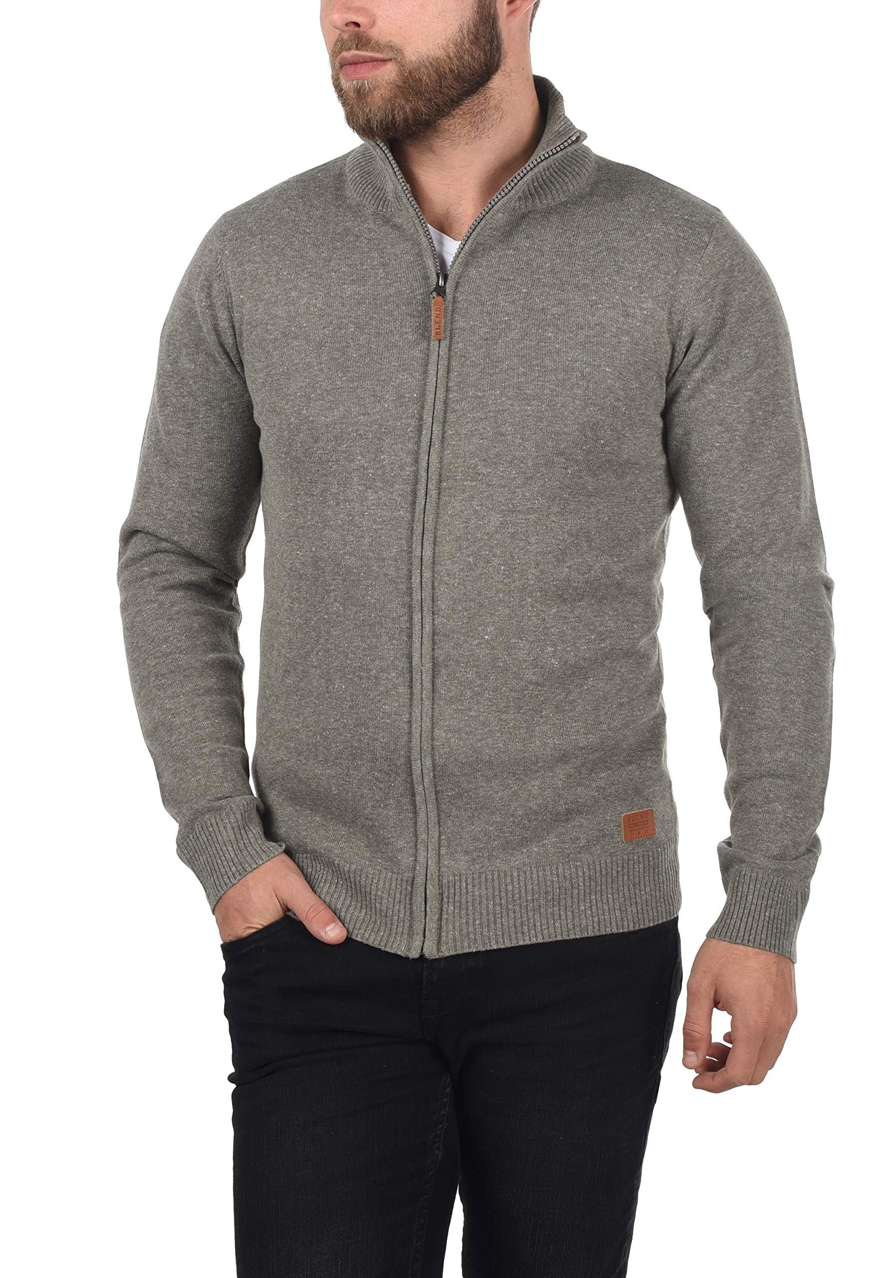 BLEND BHNorman Homme Veste en Tricot Cardigan en Maille Fine Pull à col Montant Fermeture éclair Poignets côtelés Mélange de Coton Regular Fit