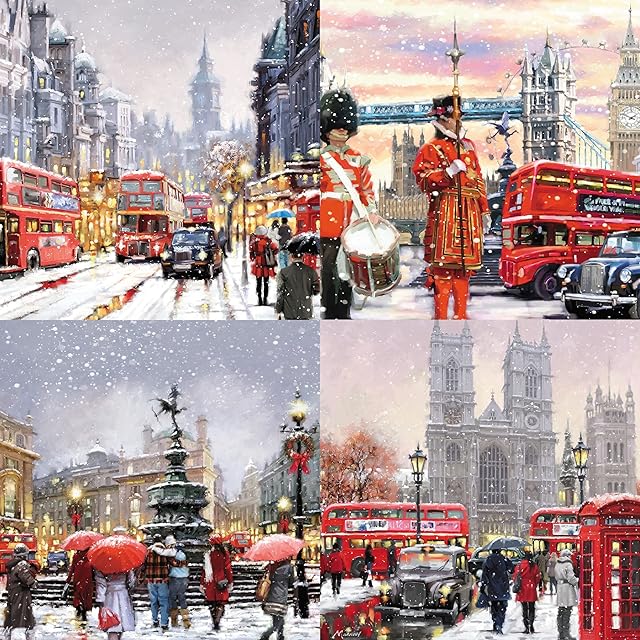 Artistic Christmas Cards (MED5734) London in the Snow Scenes - Box of 16 Cards - 4 Designs