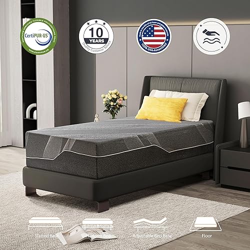 Vista 2 de Colchón Tamaño Twin, Espuma Viscoelástica de Gel de 14 Pulgadas, Enfriamiento y Alivio del Dolor de Espalda, Certificado CertiPUR-US, Sin Fibra