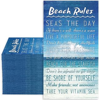 AnyDesign 100 Pack Beach Rules Guest Napkins 13 x 15.7 Inch Blue Sky Sea Beach Words Napkins Disposable Luncheon Dinner Napkins for Holiday Party Celebration Gathering Supplies Table Decor