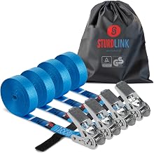 Pack of 4 Small Ratchet Lashing Straps 25 mm 5 m LC 800daN + Strap Attachment System + Carry Bag | for Car Roof Bars, Bike Carriers, Canoe Kayak Surf Sack Truck Moving Sturdlink