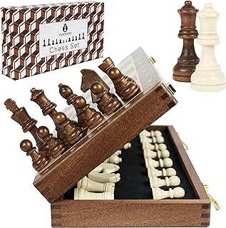Magnetic Wooden Chess Set for Kids and Adults – 15 in Staunton Chess Set - Large Folding Chess Board Game Sets - Storage for Pieces | Wood Pawns - 2 Extra Queens