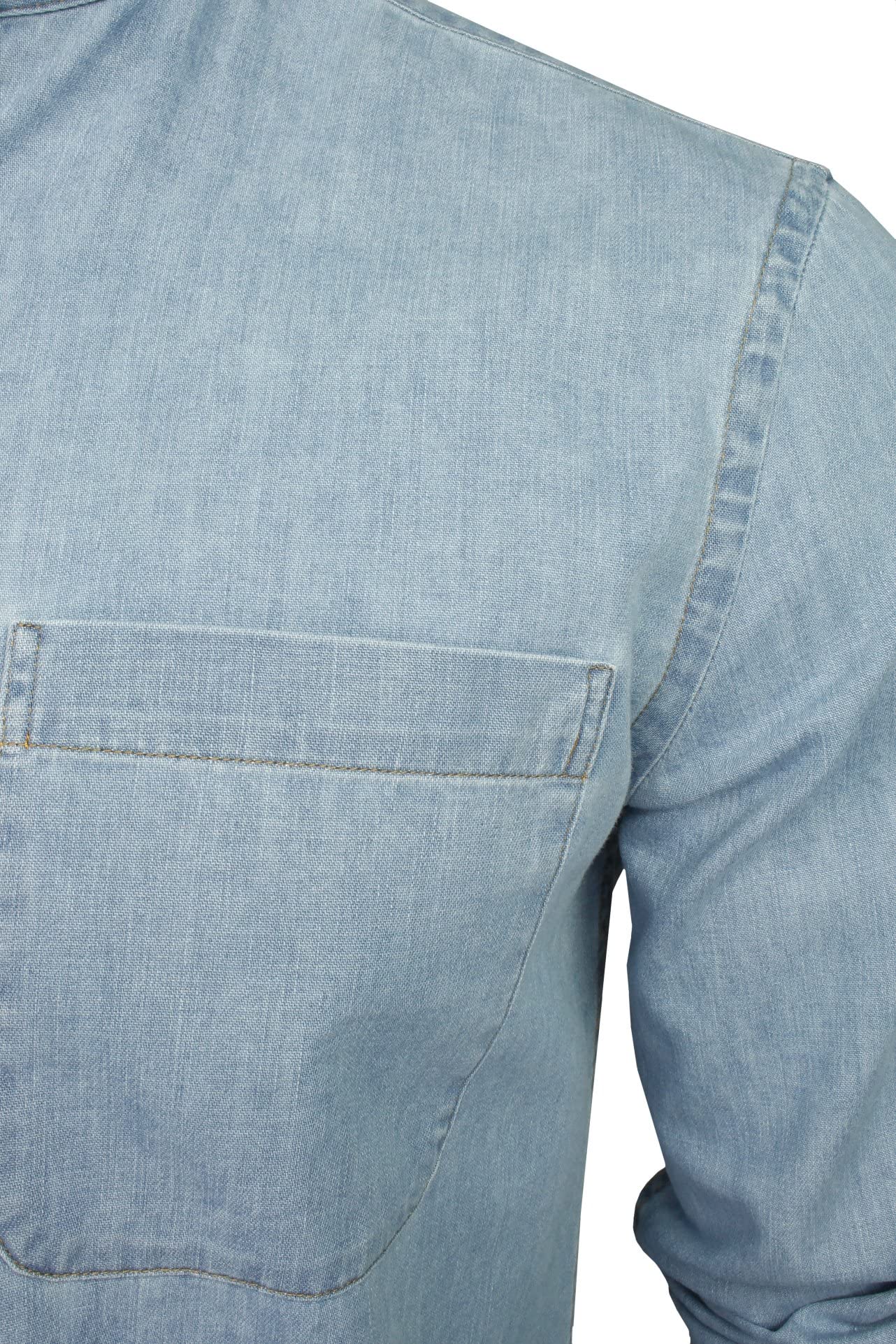 Xact Camicia 6.6 Oz Denim da Uomo con Collo alla Coreana/Grandad, a Maniche Lunghe, vestibilità Regolare