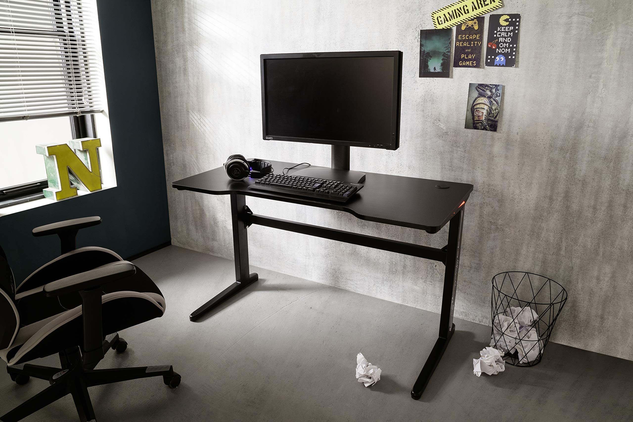 Bureau Gamer MDF Aspect Carbone, avec éclairage LED Basic 2