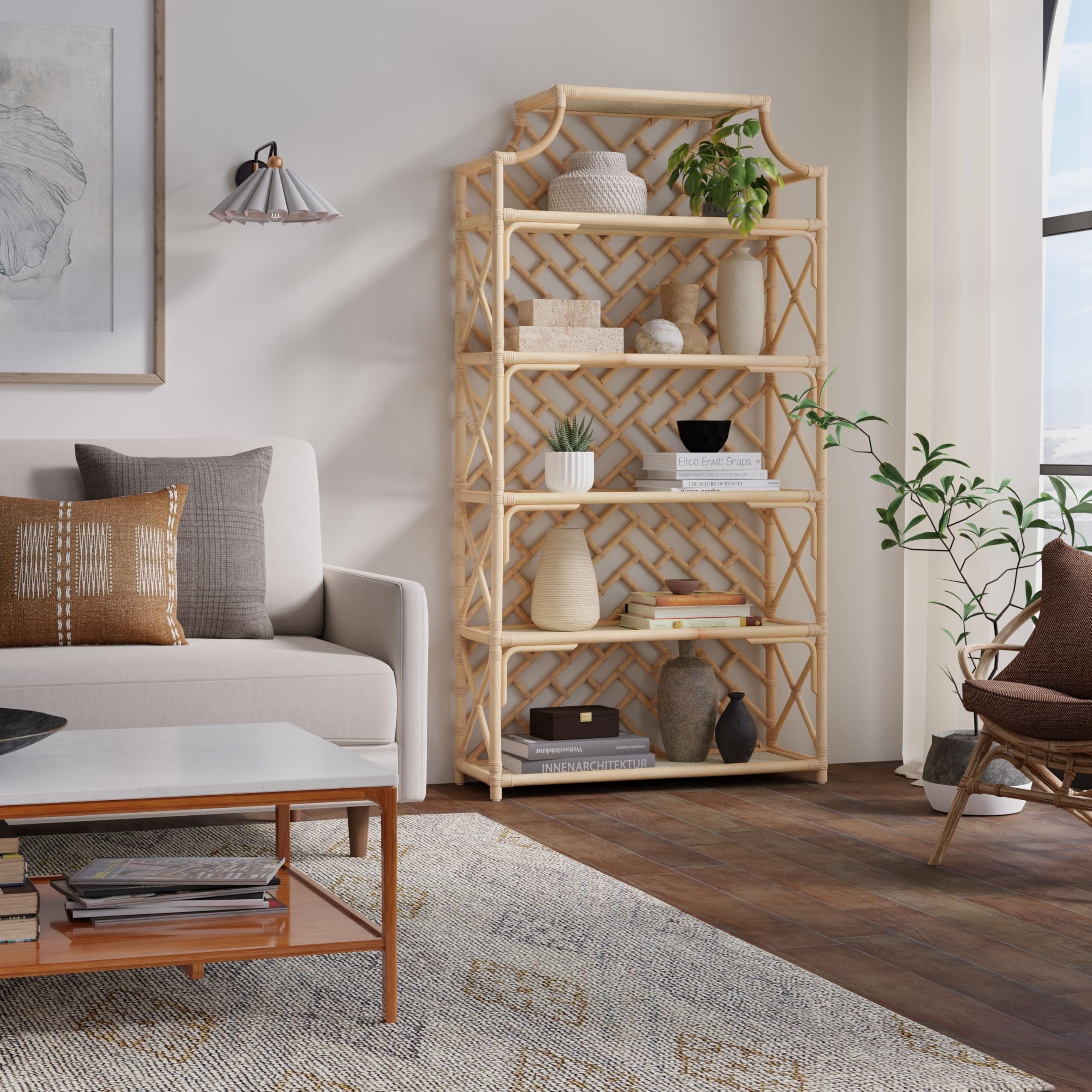 Amazon.com: Kouboo Rattan Bookshelf, Natural Chippendale Style