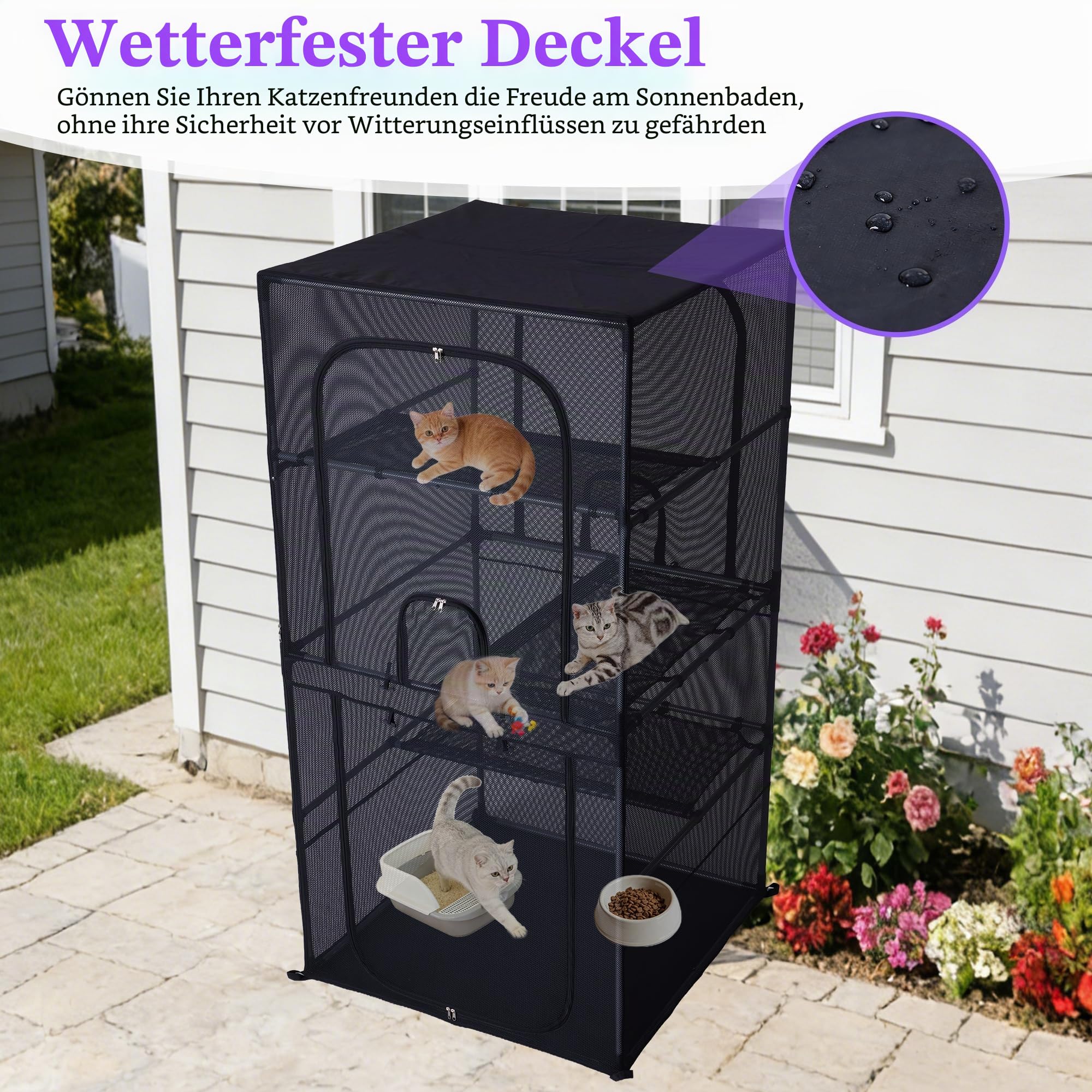 Catio Outdoor Katzengehege Fenster 160.0 cm H Großer Katzenkäfig mit Sitzstangen 4 Etagen Katze Terrasse Laufstall Kätzchen Zwinger für mehrere Indoor Katzen
