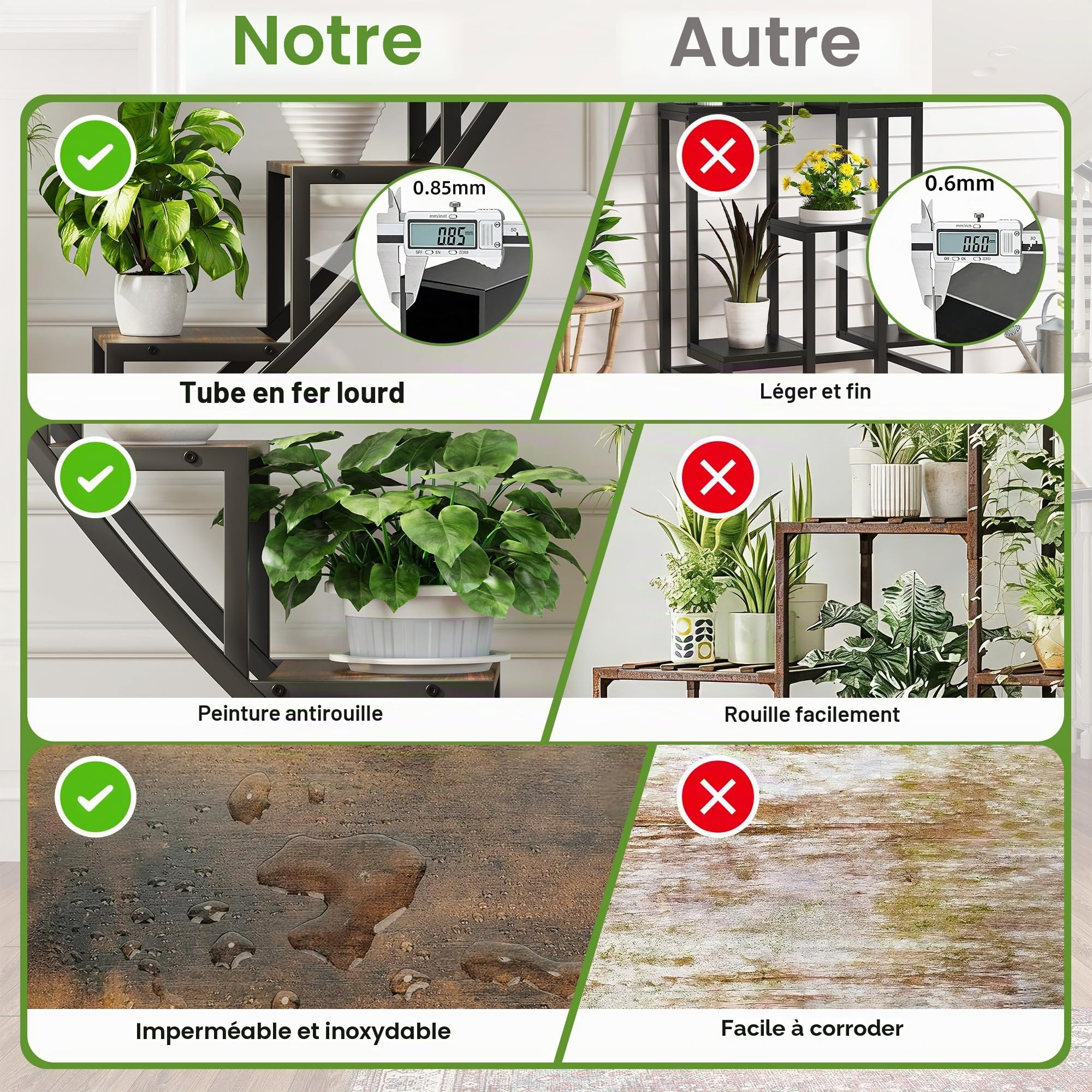 PerGar Étagère à plantes en forme de cœur avec lumière de croissance LED et espace de rangement, Support à fleurs multi-étages pour plantes en suspension, Étagère à plantes moderne en métal et bois