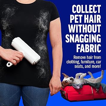 ChomChom Roller Pet Hair Remover Original Size Reusable Lint Roller for Cat & Dog Hair on Furniture, Couch, Carpet, Car, Rugs & Bedding Portable, Eco-Friendly (White)